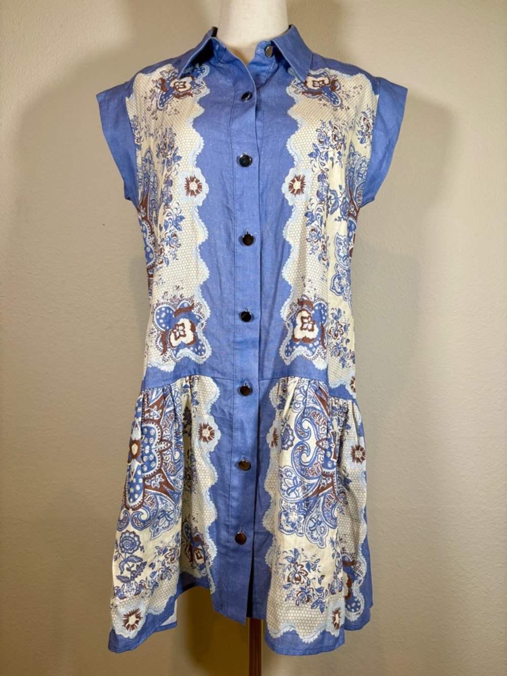 Karina Grimaldi Antoinette 100% Linen Mini Dress Size Small